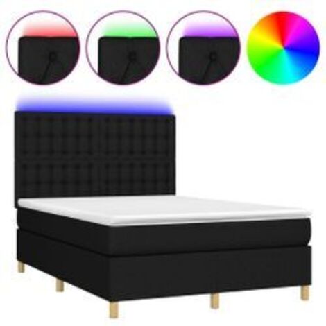 Sommier à lattes de lit et matelas et LED Noir 140x190 Tissu (1/5)