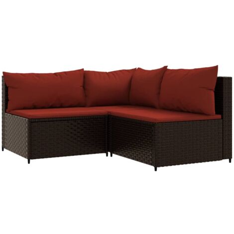 Salon de jardin 3 pcs avec coussins marron résine tressée (1/5)