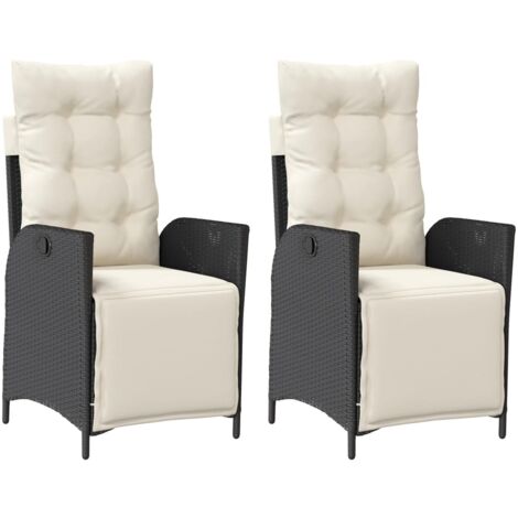 Chaises inclinables de jardin lot de 2 repose-pied noir rotin (1/5)