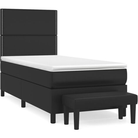Sommier à lattes de lit avec matelas Noir 90x200 Similicuir (1/5)
