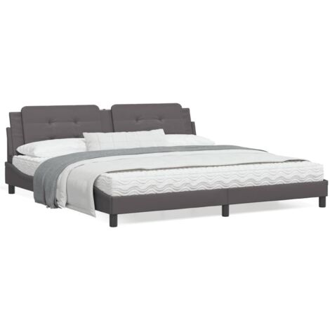 Grand lit adulte 200x200 cm gris idéal pour grande chambre parentale