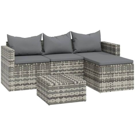 Salon de jardin 3 pcs avec coussins Gris Résine tressée (1/5)