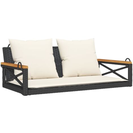Balancelle avec coussins noir 109x62x40 résine tressée (1/5)