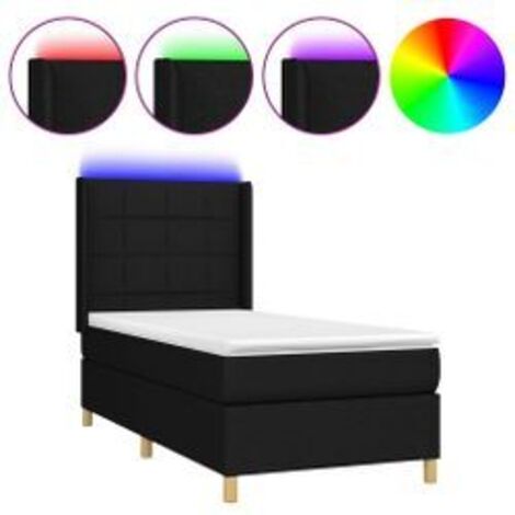 Sommier à lattes de lit matelas et LED Noir 90x190 Tissu (1/5)