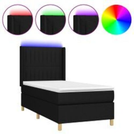 Sommier à lattes de lit matelas et LED Noir 100x200 Tissu (1/5)