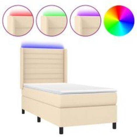 Sommier à lattes de lit matelas et LED Crème 90x190 Tissu (1/5)