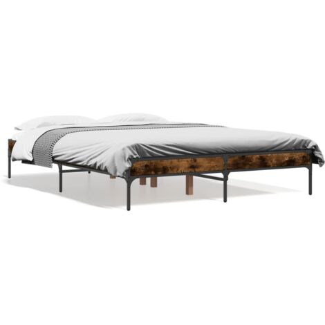 Cadre de lit chêne fumé 120x200 bois d'ingénierie et métal (1/5)