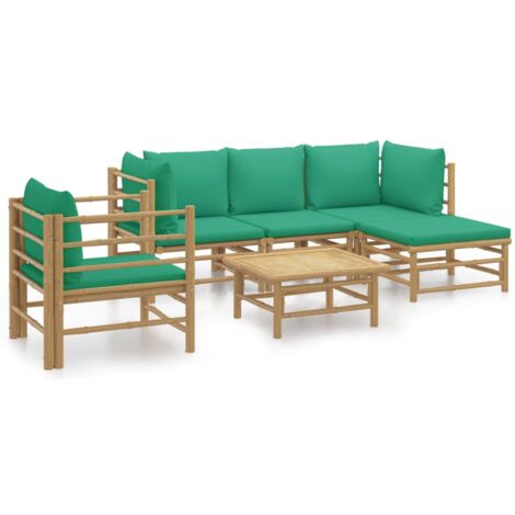 Salon de jardin 6 pcs avec coussins vert bambou (1/5)