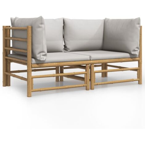 Canapés d'angle de jardin avec coussins gris clair 2 pcs bambou (1/5)