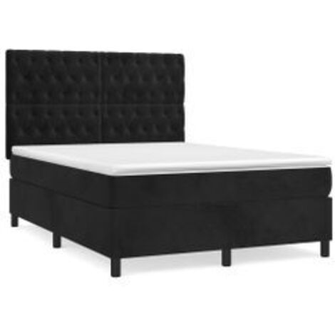 Sommier à lattes de lit avec matelas Noir 140x190 Velours (1/5)