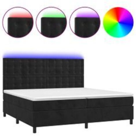 Sommier à lattes de lit matelas et LED Noir 200x200 Velours (1/5)