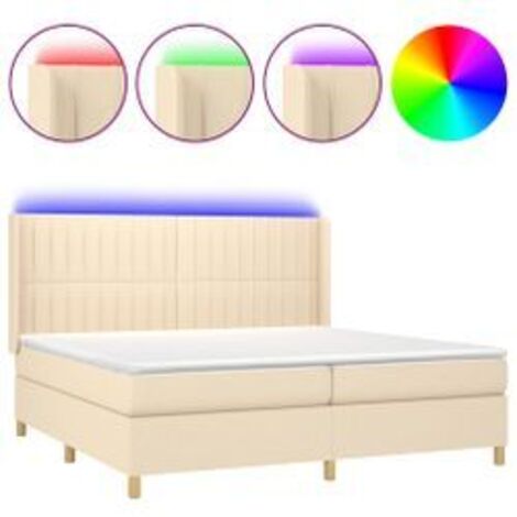 Sommier à lattes de lit matelas et LED Crème 200x200 Tissu (1/5)
