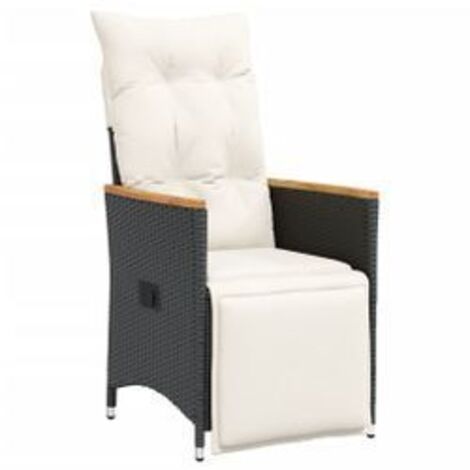 Chaise inclinable de jardin avec coussins noir résine tressée (1/5)