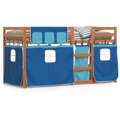 Lit superposé avec rideaux bleu 90x200 bois pin massif (1/5)