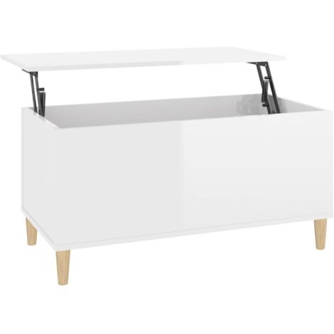 Table basse Blanc brillant 90x44,5x45 Bois d'ingénierie (1/5)