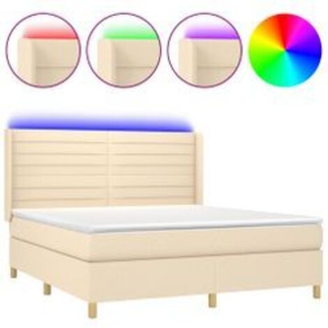 Sommier à lattes de lit matelas et LED Crème 180x200 Tissu (1/5)