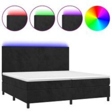 Sommier à lattes de lit et matelas LED Noir 200x200 Velours (1/5)