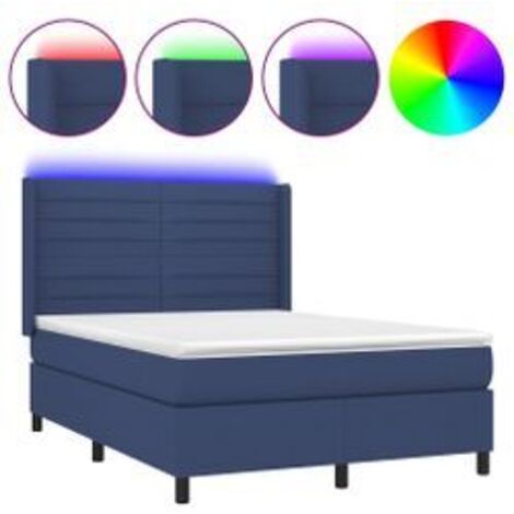 Sommier à lattes de lit matelas et LED Bleu 140x200 Tissu (1/5)