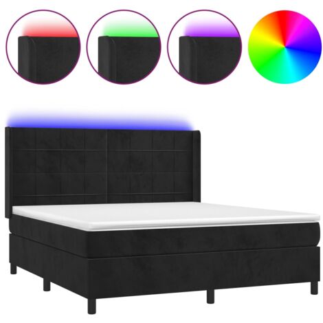 Sommier à lattes de lit matelas et LED Noir 180x200 Velours (1/5)