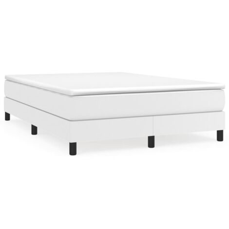 Sommier à lattes de lit avec matelas Blanc 140x190 Similicuir (1/5)