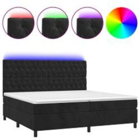 Sommier à lattes de lit matelas et LED Noir 200x200 Velours (1/5)