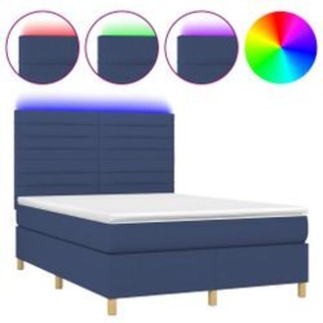 Sommier à lattes de lit et matelas et LED Bleu 140x190 Tissu (1/5)