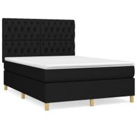 Sommier à lattes de lit avec matelas Noir 140x190 Tissu (1/5)