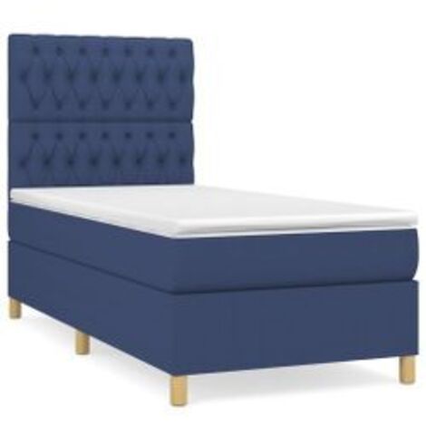 Sommier à lattes de lit avec matelas Bleu 90x190 Tissu (1/5)