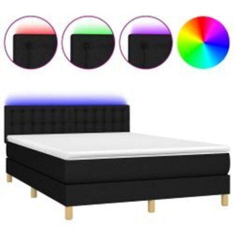 Sommier à lattes de lit avec matelas LED Noir 140x200 Tissu (1/5)