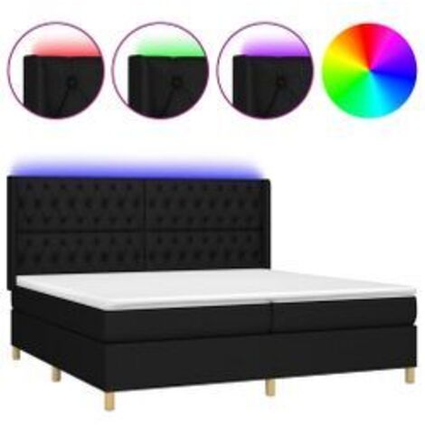 Sommier à lattes de lit matelas et LED Noir 200x200 Tissu (1/5)