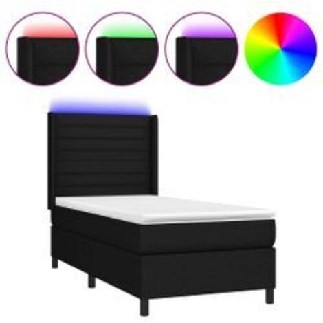 Sommier à lattes de lit matelas et LED Noir 90x200 Tissu (1/5)