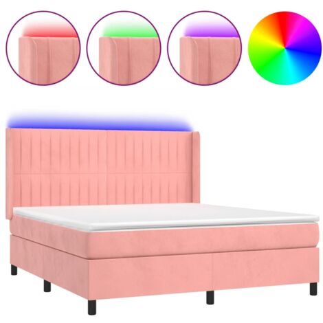 Sommier à lattes de lit matelas et LED Rose 180x200 Velours (1/5)