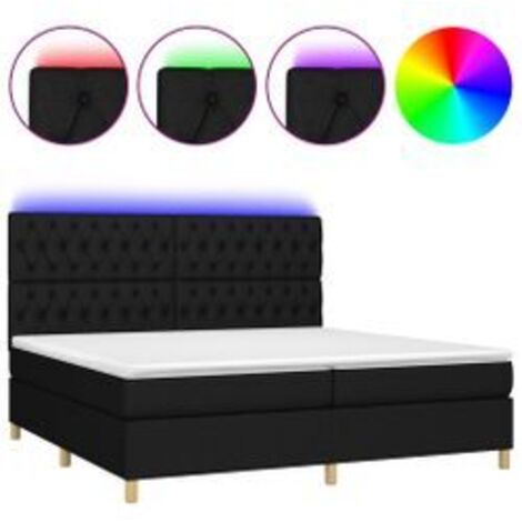 Sommier à lattes de lit et matelas et LED Noir 200x200 Tissu (1/5)