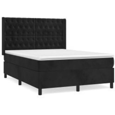 Sommier à lattes de lit avec matelas Noir 140x200 Velours (1/5)