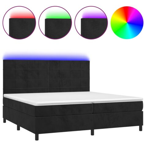 Sommier à lattes de lit matelas et LED Noir 200x200 Velours (1/5)