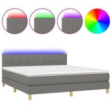 Sommier à lattes de lit et matelas et LED Gris foncé 160x200 (1/5)