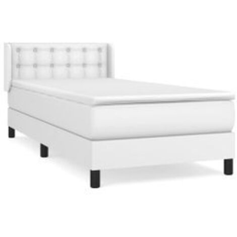 Sommier à lattes de lit avec matelas Blanc 90x200 Similicuir (1/5)