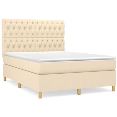 Sommier à lattes de lit avec matelas Crème 140x190 Tissu (1/5)