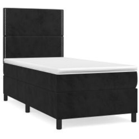 Sommier à lattes de lit avec matelas Noir 100x200 Velours (1/5)