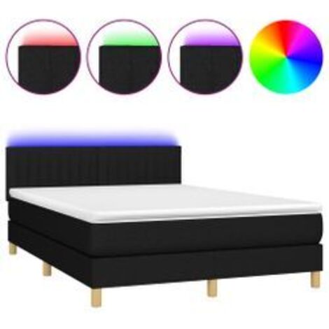 Sommier à lattes de lit avec matelas LED Noir 140x200 Tissu (1/5)