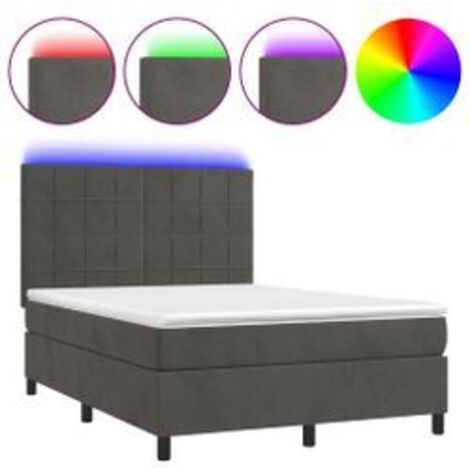 Sommier à lattes de lit matelas et LED Gris foncé 140x190 (1/5)
