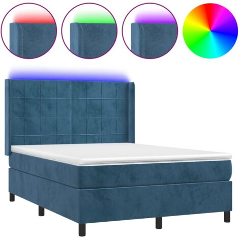 Sommier à lattes de lit matelas et LED Bleu foncé 140x200 (1/5)