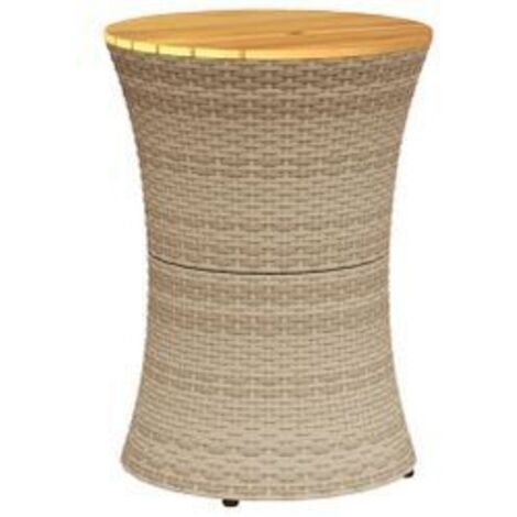 Table d'appoint de jardin forme tambour beige rotin bois massif (1/5)
