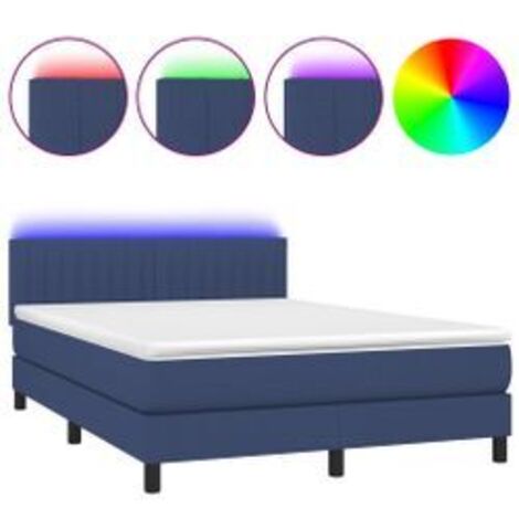 Sommier à lattes de lit avec matelas LED Bleu 140x200 Tissu (1/5)