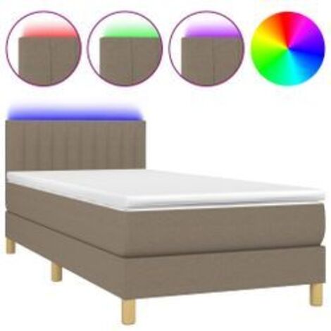 Sommier à lattes de lit avec matelas LED Taupe 100x200 Tissu (1/5)