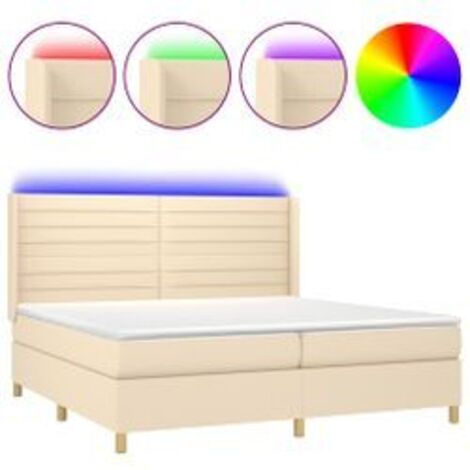 Sommier à lattes de lit matelas et LED Crème 200x200 Tissu (1/5)