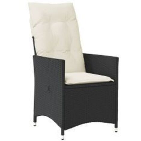 Chaise inclinable de jardin avec coussins noir résine tressée (1/5)