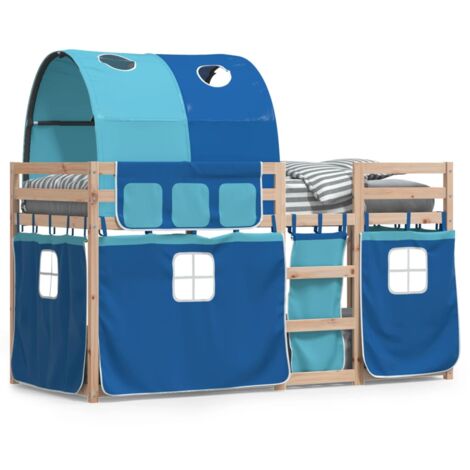 Lit superposé avec rideaux bleu 90x190 bois pin massif (1/5)