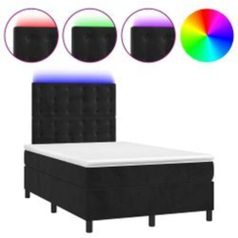 Sommier à lattes de lit matelas et LED Noir 120x200 Velours (1/5)