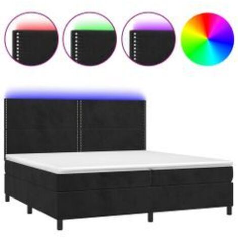 Sommier à lattes de lit matelas et LED Noir 200x200 Velours (1/5)